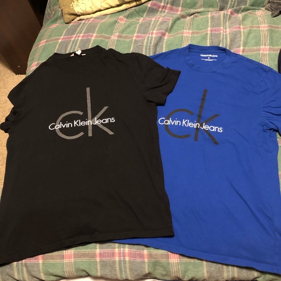 TWO Calvin Klein Graphic Tees - Picture 1 of 6